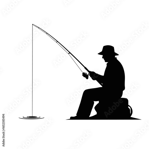 transparent fisherman silhouette peaceful fishing scene vector illustration