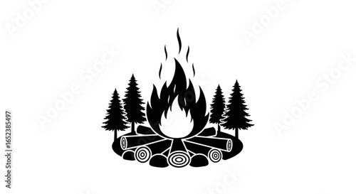 transparent campfire icon blazing fire pine trees and logs
