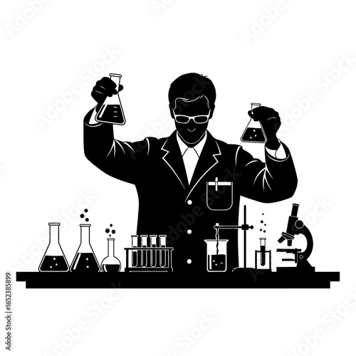 triumphant scientist transparent background vector illustration of a discovery