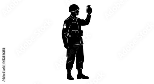 wwii soldier silhouette with grenade transparent background vector illustration