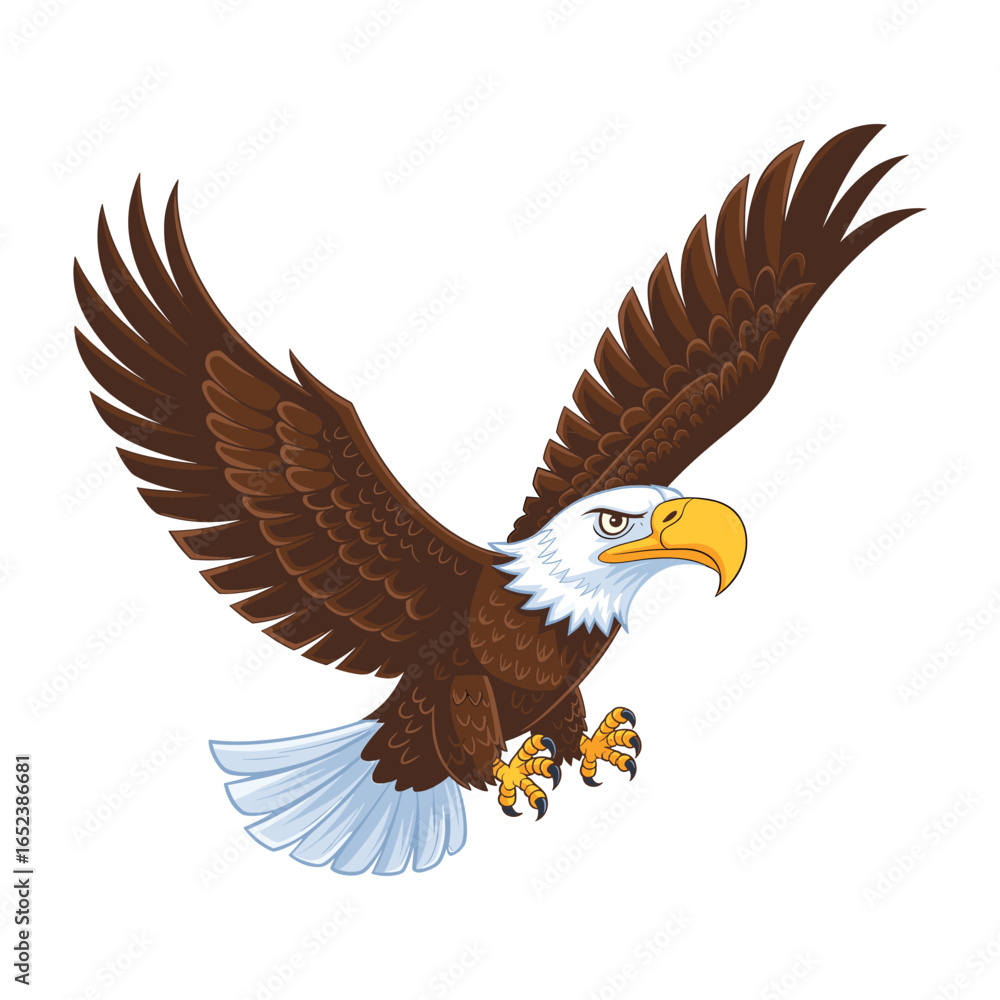 Obraz premium Bald eagle soaring with wings spread for wildlife design Vector illustration