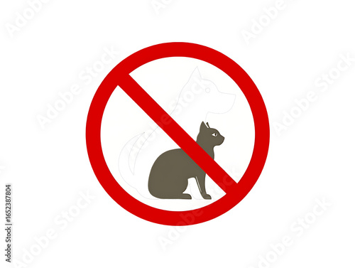 Dog and cat prohibition sign isolated on a transparent background no pets animals