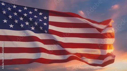 American Flag Unfurling at Sunset: Vibrant Stripes and Stars