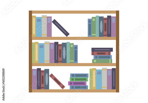 Librería de madera con libros en fondo blanco