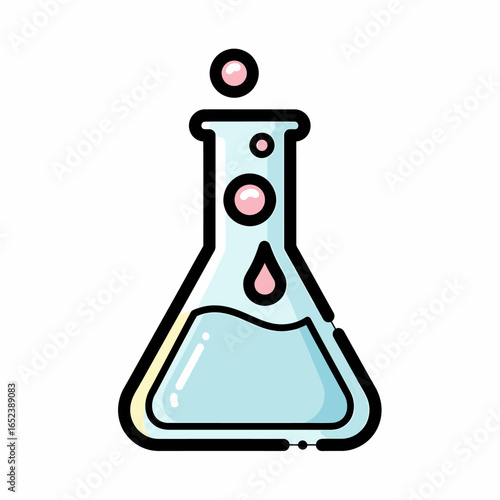 A cartoon illustration of a bubbling chemical reaction in a laboratory Erlenmeyer flask.
