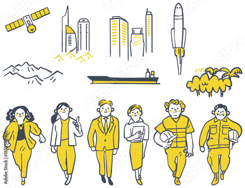 産業界で求められるグローバルな人材　セットのストックイラスト
