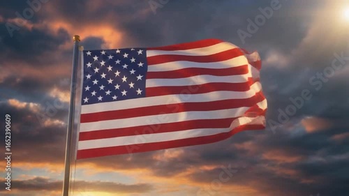 American Flag Sunset Dramatic Sky