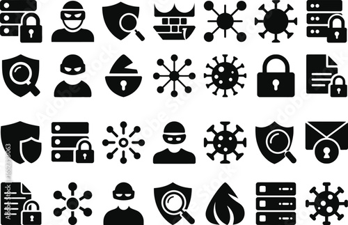 Cybersecurity Icon Set Data Protection Virus Hacker Privacy Encryption Network Security