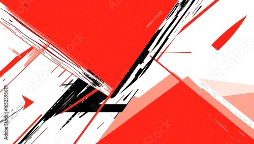 Bold Red and Black Abstract Geometric Composition – Dynamic Digital Art Design