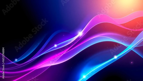 Vibrant Purple and Blue Abstract Waves with Light Effects – Digital Art Design