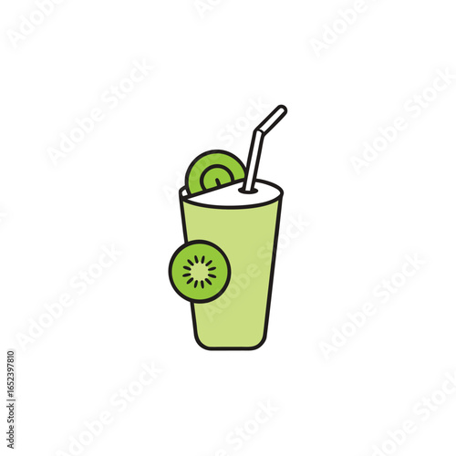 Refreshing kiwi smoothie with a vibrant green swirl and a fresh kiwi slice illustration