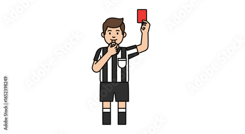 Referee Showing Red Card Umpire Signaling Disqualification in Sport Match