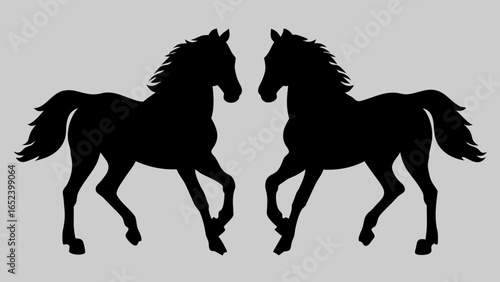 Silhouette Horses: Two elegant silhouettes of majestic horses stand in perfect symmetry, offering a powerful and artistic representation of equine beauty and strength.