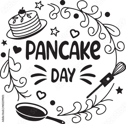 Pancake Day Celebration Design Black and White Festive Culinary Delight
