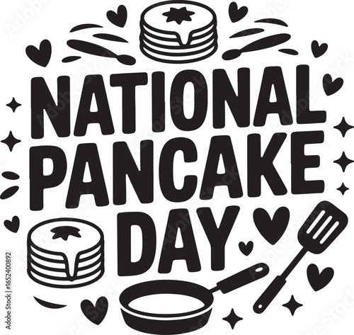 National Pancake Day Celebration with Stacks Frying Pan Hearts and Stars