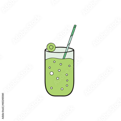 Refreshing sparkling lime soda with fizzy bubbles and a straw
