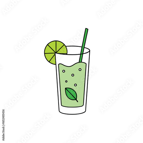Refreshing mojito cocktail with mint leaves and lime slices illustration