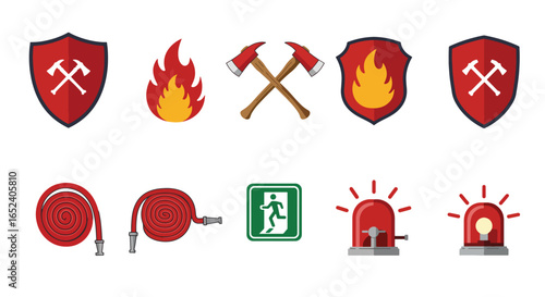 Fire Safety and Emergency Service Icons Set