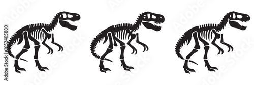 black silhouette vector set of dinosaur skeletons