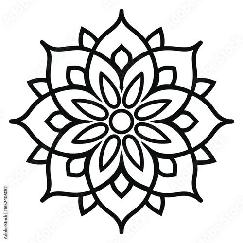 Black and White Mandala Design with Intricate Petal Patterns