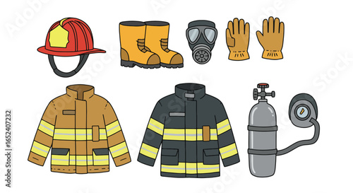 Firefighter Equipment and Gear Set Illustration
