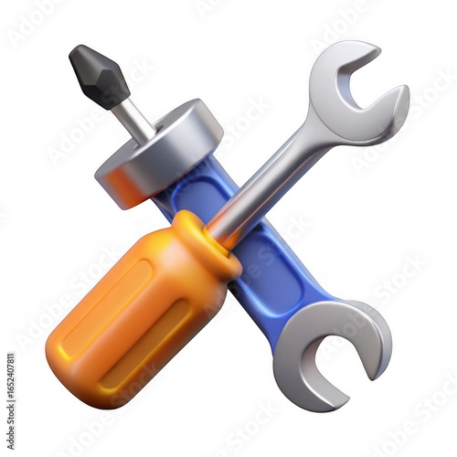 3d crossed screwdriver and wrench tools