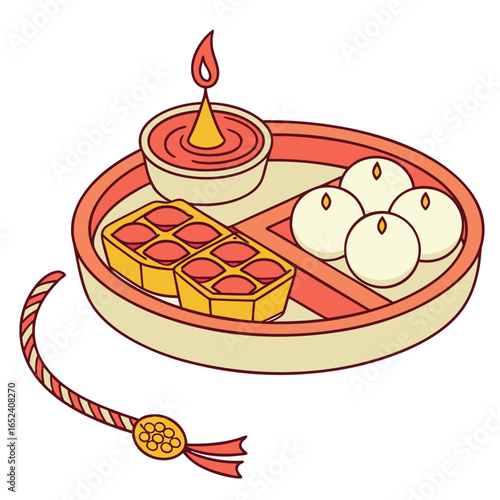 Festive raksha bandhan thali with sweets diya and rakhi symbolizing brother sister bond and indian traditions