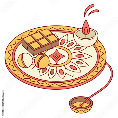 Festive rakhi thali with chocolate bar sweets and a diya for raksha bandhan celebration