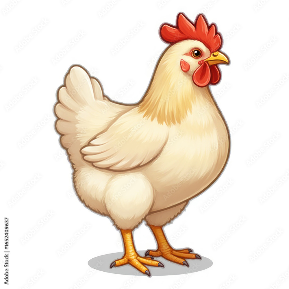 Fototapeta premium A cute illustration of a white chicken with red comb and wattles