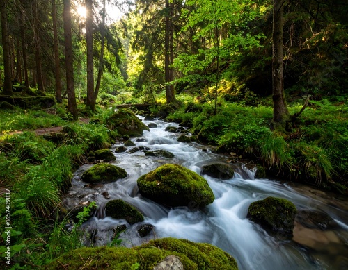 Forest stream at dawn