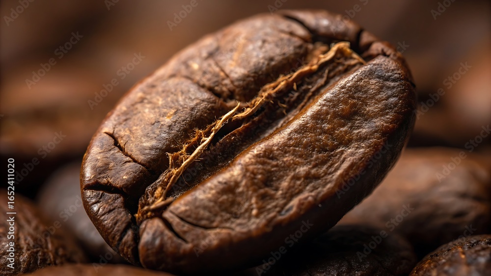 Obraz premium Closeup view of a single roasted coffee bean suitable for coffee shop menus, websites, and coffeerelated marketing materials. Perfect for caffeine lovers.
