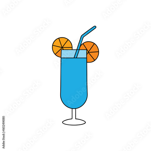 Refreshing blue lagoon mocktail with ice and a vibrant orange garnish
