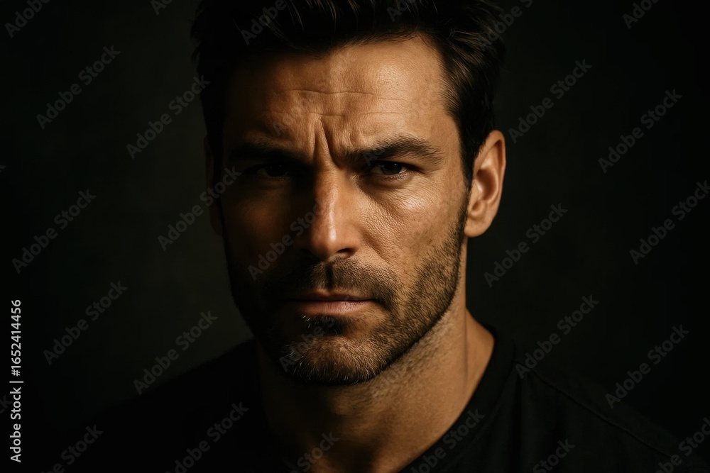 Obraz premium A man's gaze pierces through darkness
