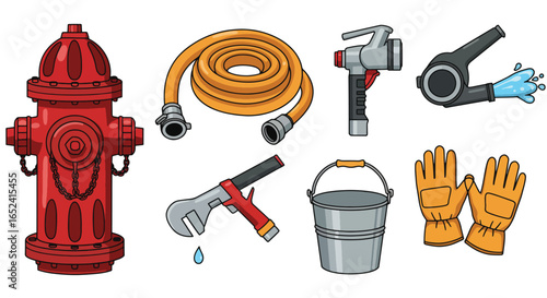 Firefighting and Plumbing Tools Set Illustration