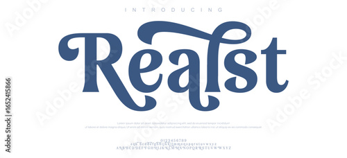 Realst Classy elegant font, vintage type or luxury premium typeface, vector English royal alphabet. Classic typography in modern or old art deco style, serif letters for modern or retro poster font
