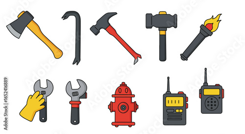 Flat Design Icons of Various Work Tools and Equipment