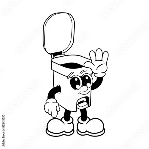 Retro character design of friendly trash can outline