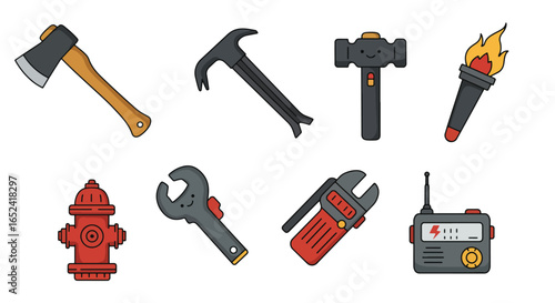 Industrial Tools and Emergency Equipment Icon Set