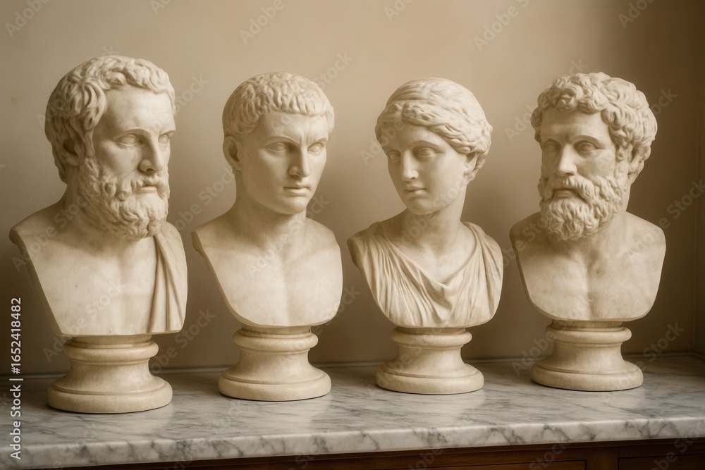 Obraz premium A Quartet of Classical Busts on Marble