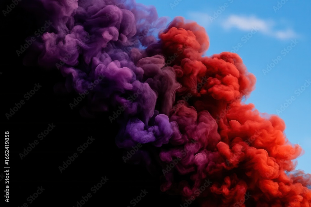 Obraz premium A vibrant explosion of colors against a serene blue sky