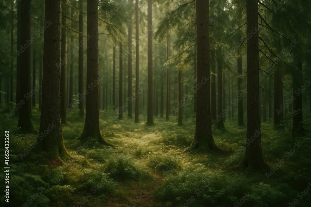 Fototapeta premium A Serene Forest in the Dawn Light