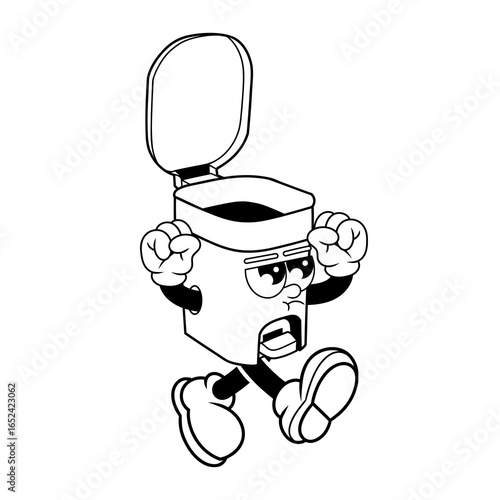Retro character design of angry trash can outline