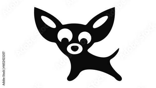 Minimalist Cartoon Chihuahua Black Silhouette with Large Ears Icon