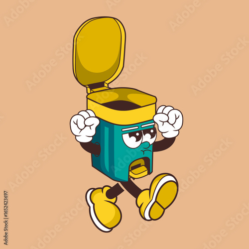 Retro character design of angry trash can