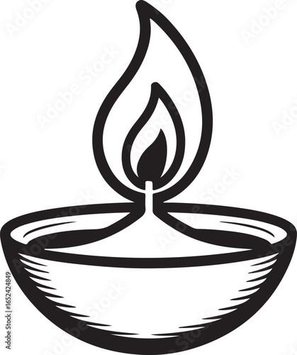 black and white diya lamp burning clip art preview