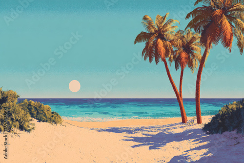 Drawing tropical beach summer background. Graphic illustration design. Generative ai.