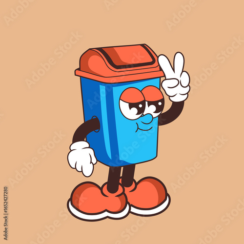 Retro character design of cool trash can