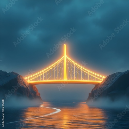 A futuristic glowing bridge connecting two worlds, symbolizing hope, unity, and progress.