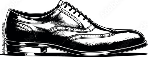 Men's Oxford Shoe Sketch. Classic Formal Footwear With Detailed Leather Texture Illustration