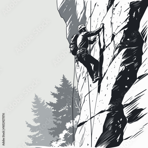 Rock climbing sketch – summer adventure sport vector art
